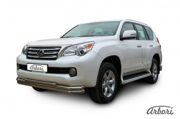19 349 р. Защита переднего бампера Arbori (нержавейка, 3 трубы d57, 57 и 42 mm) Lexus GX460 J150 дорестайлинг (2009-2013)  с доставкой в г. Белгород. Увеличить фотографию 2