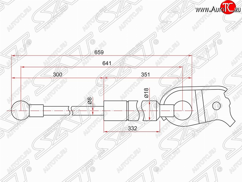 1 169 р. Газовый упор капота SAT  Lexus RX330  XU30 (2003-2006), Lexus RX350  XU30 (2003-2006), Lexus RX400H  XU30 (2005-2009), Toyota Harrier  XU30 (2003-2013)  с доставкой в г. Белгород