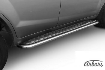 Защита штатных порогов с листом Arbori (труба - нержавейка d42, лист - алюминий) Lifan X60 дорестайлинг (2011-2015)