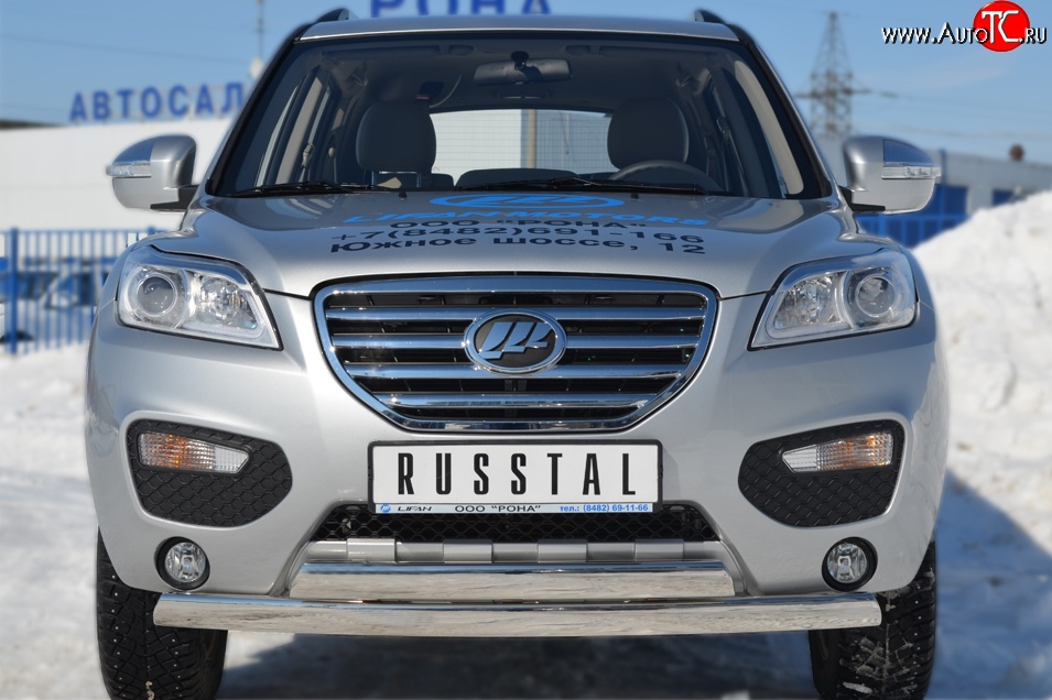 16 549 р. Защита переднего бампера (2 трубыØ75х42 мм, нержавейка) Russtal Lifan X60 дорестайлинг (2011-2015)  с доставкой в г. Белгород