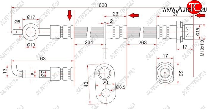 559 р. Тормозной шланг SAT (передний, левый, пр-во Таиланд) Toyota Premio T240 рестайлинг (2004-2007)  с доставкой в г. Белгород