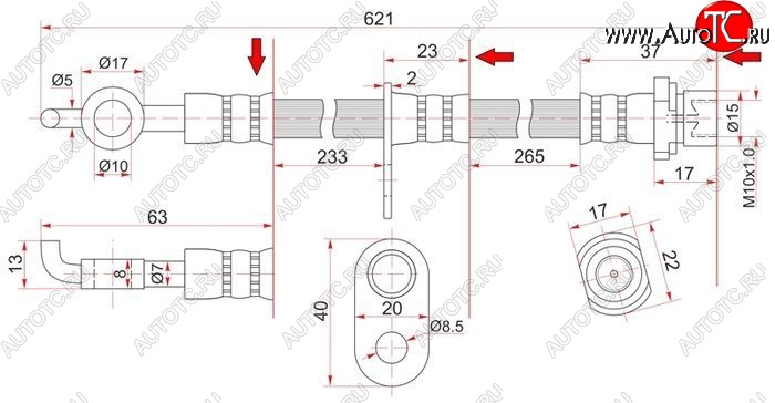 559 р. Тормозной шланг SAT (передний, правый, пр-во Таиланд) Lifan Solano  рестайлинг (2014-2016)  с доставкой в г. Белгород