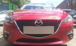 2 599 р. Сетка в решетку радиатора (под номерной знак)Russtal Mazda 3/Axela BM дорестайлинг, хэтчбэк (2013-2016) (черная)  с доставкой в г. Белгород. Увеличить фотографию 2