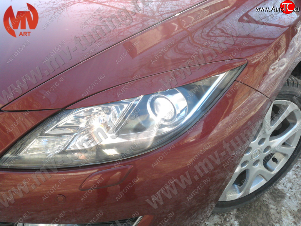 1 299 р. Реснички на фары (на фары без адаптивного света) MV-Tuning Mazda 6 GH рестайлинг седан (2010-2012) (Неокрашенные)  с доставкой в г. Белгород