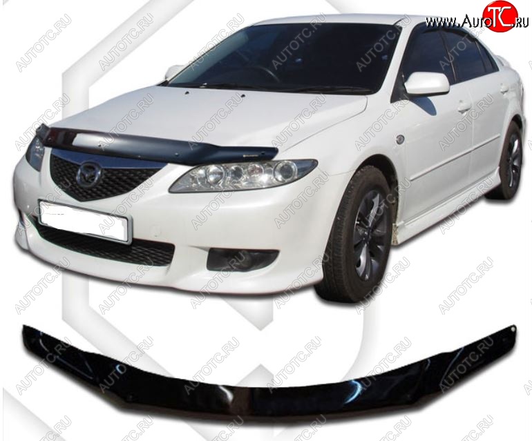 2 079 р. Дефлектор капота CA-Plastic Mazda 6 GG седан дорестайлинг (2002-2005) (Classic черный, Без надписи)  с доставкой в г. Белгород