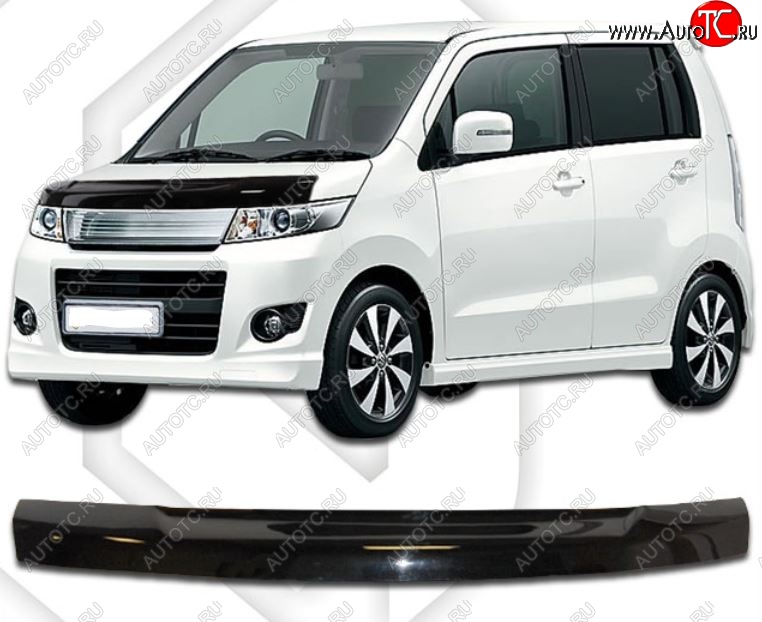 1 999 р. Дефлектор капота CA-Plastic Mazda AZ-Wagon (2004-2008) (Classic черный, Без надписи)  с доставкой в г. Белгород