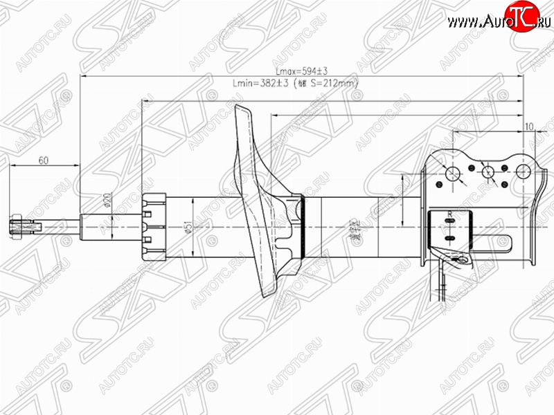 3 199 р. Правый амортизатор задний SAT Mazda 323/Familia седан BJ дорестайлинг (1998-2000)  с доставкой в г. Белгород