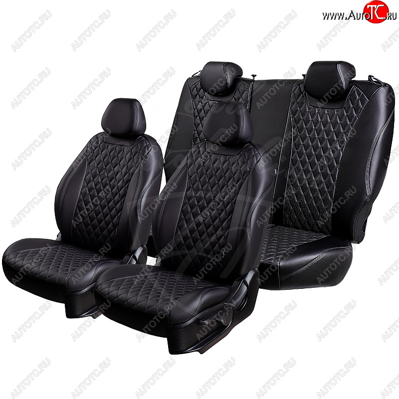 13 949 р. Чехлы для сидений Lord Autofashion Байрон (экокожа, раздельная спинка, подлокотник, отдельные бока, 3 Г-образных подголовника) Mazda 6 GJ 1 рестайлинг универсал (2015-2018) (Черный, вставка черная, строчка бежевая)  с доставкой в г. Белгород
