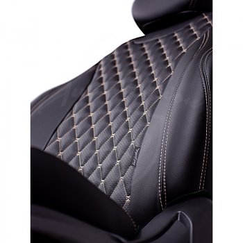 13 949 р. Чехлы для сидений Lord Autofashion Байрон (экокожа, раздельная спинка, подлокотник, отдельные бока, 3 Г-образных подголовника) Mazda 6 GJ 1 рестайлинг универсал (2015-2018) (Черный, вставка черная, строчка бежевая)  с доставкой в г. Белгород. Увеличить фотографию 4