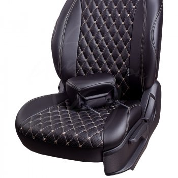 13 949 р. Чехлы для сидений Lord Autofashion Байрон (экокожа, раздельная спинка, подлокотник, отдельные бока, 3 Г-образных подголовника) Mazda 6 GJ 1 рестайлинг универсал (2015-2018) (Черный, вставка черная, строчка бежевая)  с доставкой в г. Белгород. Увеличить фотографию 6