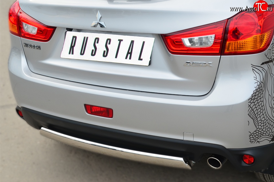 10 949 р. Защита заднего бампера (Ø75x42 мм, нержавейка) Russtal Mitsubishi ASX 1-ый рестайлинг (2013-2016)  с доставкой в г. Белгород