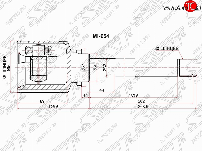 4 999 р. Шрус (внутренний/правый) SAT (36*30*50 мм) Mitsubishi Outlander XL (CW)  дорестайлинг (2005-2009)  с доставкой в г. Белгород
