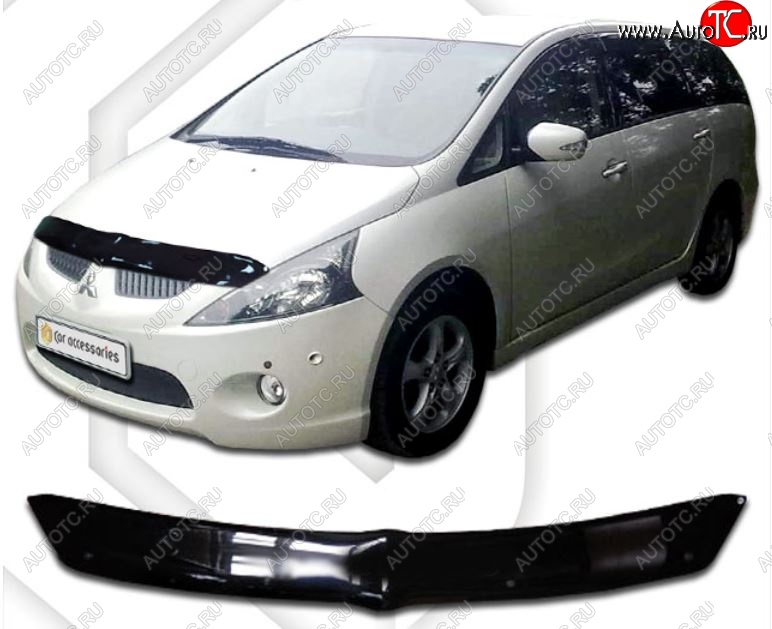 2 079 р. Дефлектор капота CA-Plastic Mitsubishi Grandis (2003-2009) (Classic черный, Без надписи)  с доставкой в г. Белгород