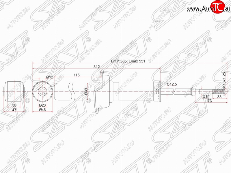 2 299 р. Амортизатор задний SAT (установка на левую или правую сторону) Mitsubishi Lancer 10 CY седан дорестайлинг (2007-2010)  с доставкой в г. Белгород