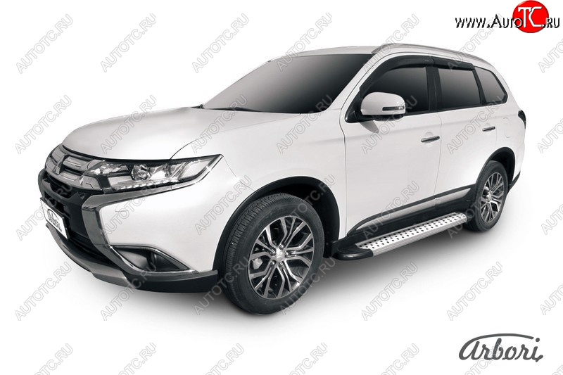 13 499 р. Порожки для ног Arbori Standart Silver Mitsubishi Outlander GF 2-ой рестайлинг (2015-2018)  с доставкой в г. Белгород