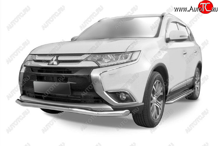 10 599 р. Защита переднего бампера Slitkoff (Ø 57 мм, волна) Mitsubishi Outlander GF 2-ой рестайлинг (2015-2018) (Цвет: серебристый)  с доставкой в г. Белгород