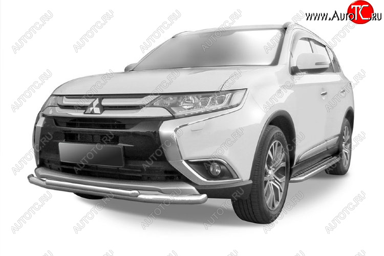 9 899 р. Защита переднего бампера Slitkoff (Ø 57+Ø 42, двойная). Mitsubishi Outlander GF 2-ой рестайлинг (2015-2018) (Цвет: серебристый)  с доставкой в г. Белгород