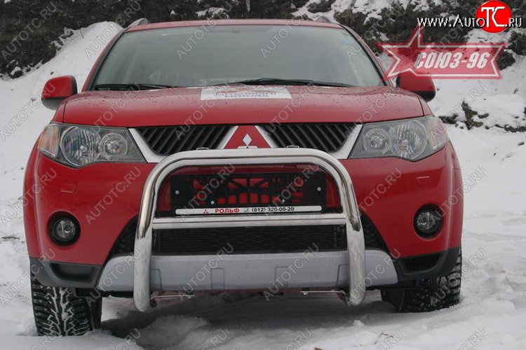 9 584 р. Защита переднего бампера Souz-96 (d60) Mitsubishi Outlander XL (CW)  дорестайлинг (2005-2009)  с доставкой в г. Белгород
