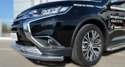 16 899 р. Защита переднего бампера (2 трубыØ63 и 42 мм, нержавейка) SLITKOFF Mitsubishi Outlander GF 2-ой рестайлинг (2015-2018)  с доставкой в г. Белгород. Увеличить фотографию 2