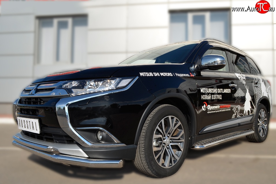 16 899 р. Защита переднего бампера (2 трубыØ63 и 42 мм, нержавейка) SLITKOFF Mitsubishi Outlander GF 2-ой рестайлинг (2015-2018)  с доставкой в г. Белгород