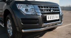 21 849 р. Защита переднего бампера (2 трубыØ63 мм, нержавейка) SLITKOFF Mitsubishi Pajero 4 V90 2-ой рестайлинг (2014-2020)  с доставкой в г. Белгород. Увеличить фотографию 2