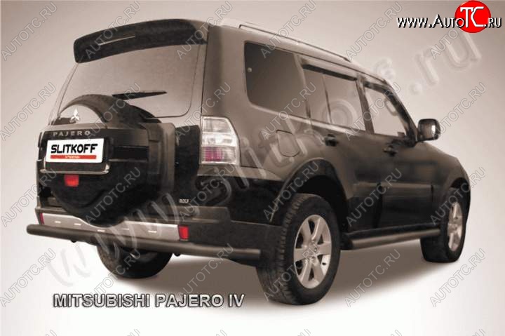 9 449 р. Защита задняя Slitkoff Mitsubishi Pajero 4 V90 2-ой рестайлинг (2014-2020) (Цвет: серебристый)  с доставкой в г. Белгород