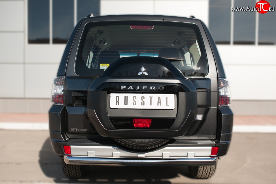 18 699 р. Защита заднего бампера (Ø76 мм, нержавейка) SLITKOFF Mitsubishi Pajero 4 V90 2-ой рестайлинг (2014-2020)  с доставкой в г. Белгород