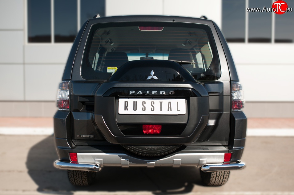 11 999 р. Защита заднего бампера (Ø63 мм уголки, нержавейка) SLITKOFF Mitsubishi Pajero 4 V90 2-ой рестайлинг (2014-2020)  с доставкой в г. Белгород