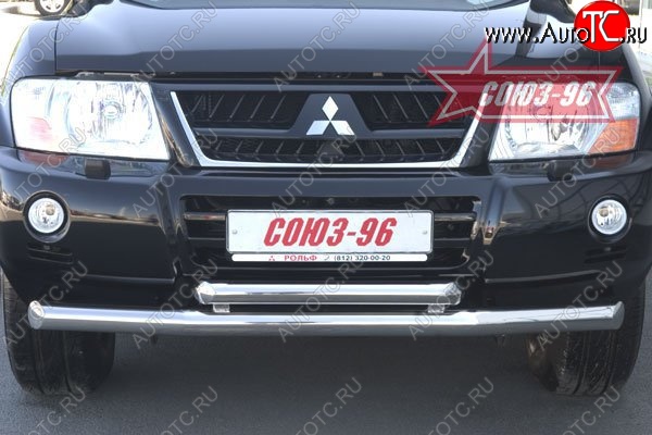 16 514 р. Защита переднего бампера двойная Souz-96 (d76/60) Mitsubishi Pajero 3 V70 дорестайлинг (1999-2003)  с доставкой в г. Белгород