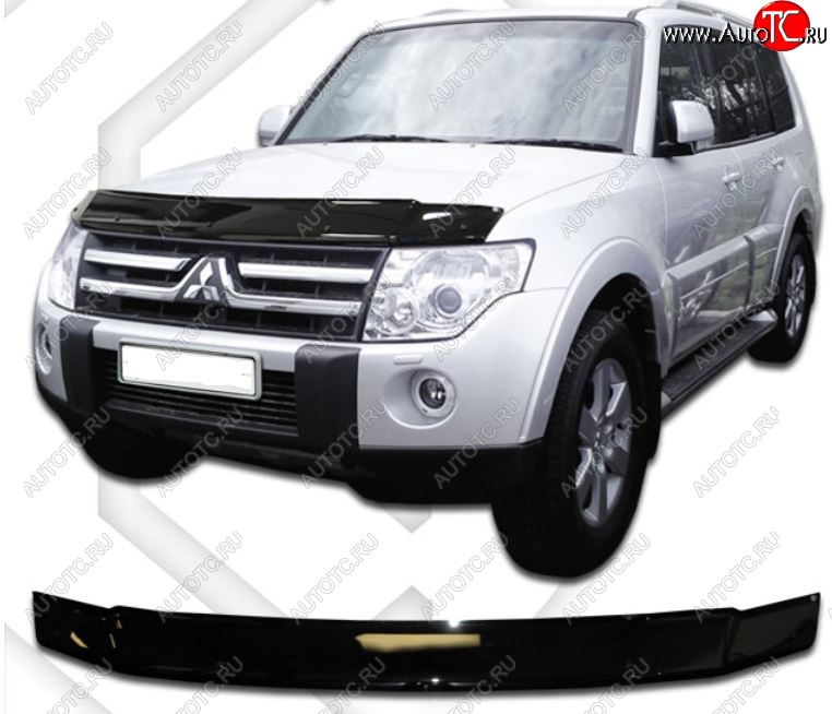 2 159 р. Дефлектор капота CA-Plastic Mitsubishi Pajero 4 V90 2-ой рестайлинг (2014-2020) (серия Classic черный, Без надписи)  с доставкой в г. Белгород