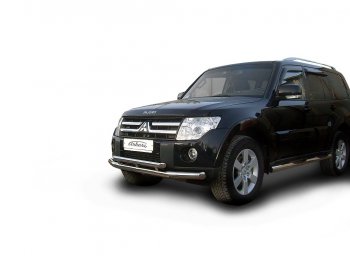 15 749 р. Защита переднего бампера Arbori (нержавейка, 2 трубы d76 и 57 mm) Mitsubishi Pajero 4 V80 дорестайлинг (2006-2011)  с доставкой в г. Белгород. Увеличить фотографию 2
