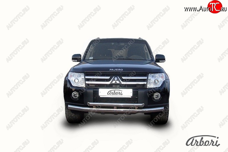 15 749 р. Защита переднего бампера Arbori (нержавейка, 2 трубы d76 и 57 mm) Mitsubishi Pajero 4 V80 дорестайлинг (2006-2011)  с доставкой в г. Белгород