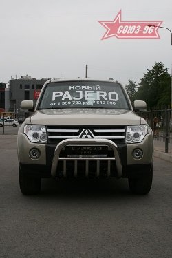 Защита переднего бампера Souz-96 (d76) Mitsubishi Pajero 4 V80 дорестайлинг (2006-2011)