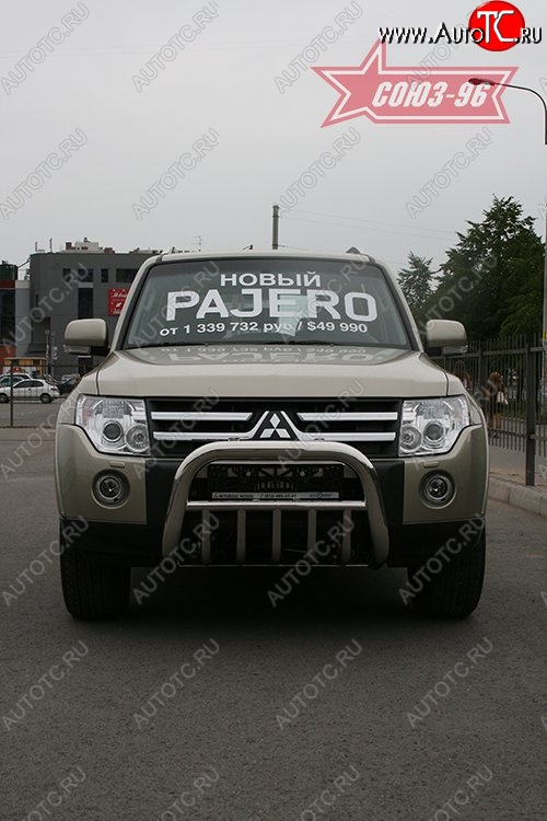18 629 р. Защита переднего бампера Souz-96 (d76) Mitsubishi Pajero 4 V80 дорестайлинг (2006-2011)  с доставкой в г. Белгород