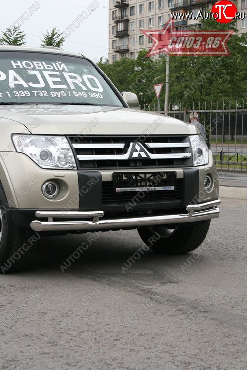17 999 р. Защита переднего бампера двойная Souz-96 (d76/42) Mitsubishi Pajero 4 V80 дорестайлинг (2006-2011)  с доставкой в г. Белгород