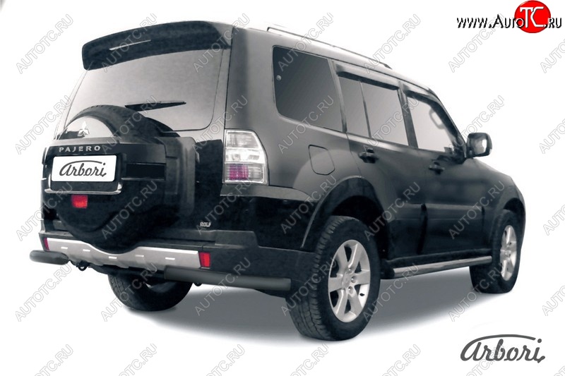 5 939 р. Защита заднего бампера Arbori (уголки, черная, 1 труба d76 mm). Mitsubishi Pajero 4 V90 2-ой рестайлинг (2014-2020)  с доставкой в г. Белгород