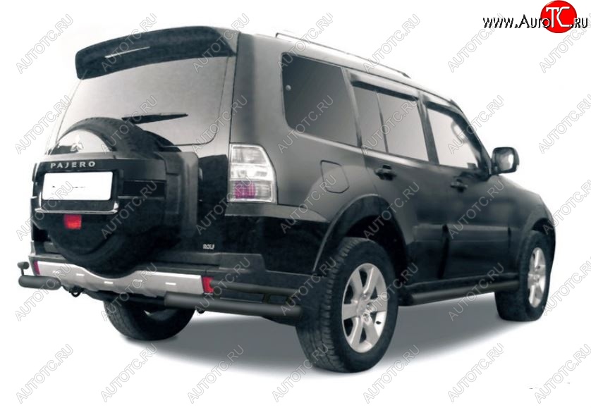 4 399 р. Защита заднего бампера (уголки, 2 трубы d76 и 42 mm) Mitsubishi Pajero 4 V80 дорестайлинг (2006-2011) (сталь, черный цвет)  с доставкой в г. Белгород