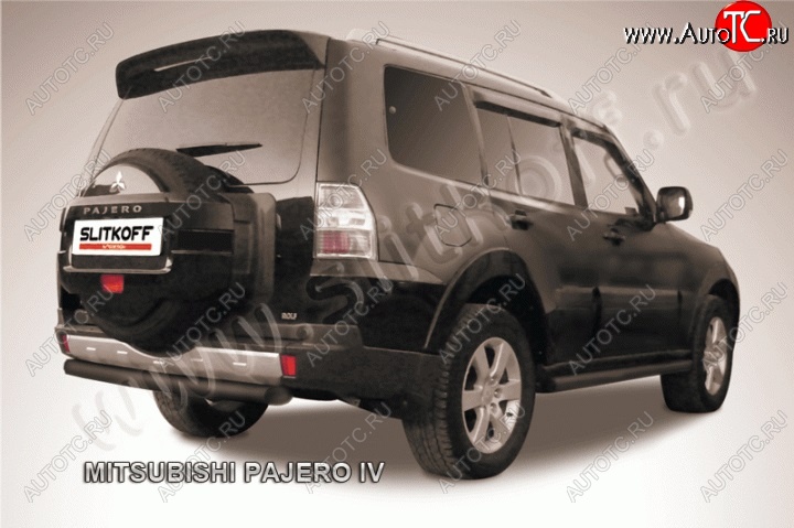 8 849 р. Защита задняя Slitkoff Mitsubishi Pajero 4 V90 2-ой рестайлинг (2014-2020) (Цвет: серебристый)  с доставкой в г. Белгород