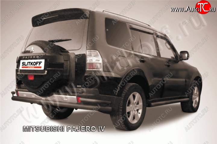 11 299 р. Защита задняя Slitkoff (d76/42) Mitsubishi Pajero 4 V90 2-ой рестайлинг (2014-2020) (Цвет: серебристый)  с доставкой в г. Белгород