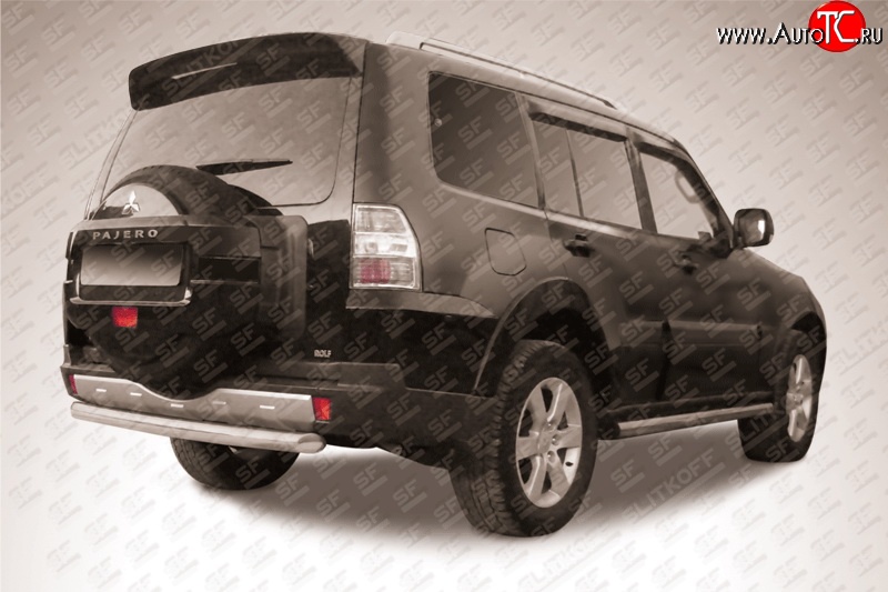 12 649 р. Защита заднего бампера из короткой трубы диаметром 76 мм Slitkoff Mitsubishi Pajero 4 V90 дорестайлинг (2006-2011) (Нержавейка, Полированная)  с доставкой в г. Белгород
