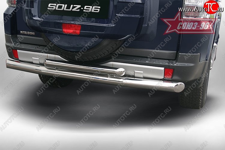 15 839 р. Двойная защита заднего бампера Souz-96 (d76 и 42/60) Mitsubishi Pajero 4 V90 дорестайлинг (2006-2011)  с доставкой в г. Белгород