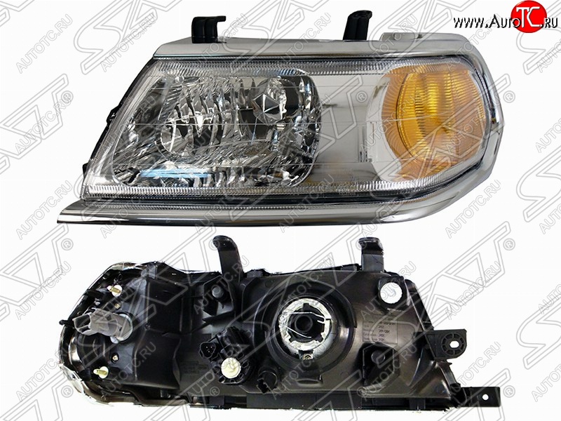 7 899 р. Левая фара SAT (хром, Евросвет) Mitsubishi Pajero Sport PA дорестайлинг (1996-2004)  с доставкой в г. Белгород