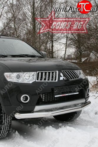 11 564 р. Защита переднего бампера одинарная Souz-96 (d76) Mitsubishi Pajero Sport PB дорестайлинг (2008-2013)  с доставкой в г. Белгород