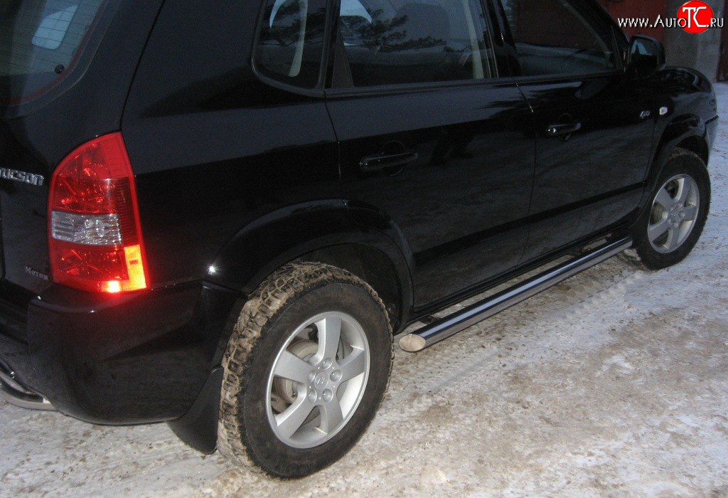 12 299 р. Защита порогов из круглой трубы диаметром d63 мм Russtal Hyundai Tucson JM (2004-2010) (Защита порогов с со скосами на торцах (вариант 1))  с доставкой в г. Белгород