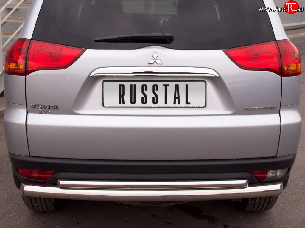 20 999 р. Защита заднего бампера (Ø 76 и 42 мм, нержавейка) SLITKOFF Mitsubishi Pajero Sport PB дорестайлинг (2008-2013)  с доставкой в г. Белгород
