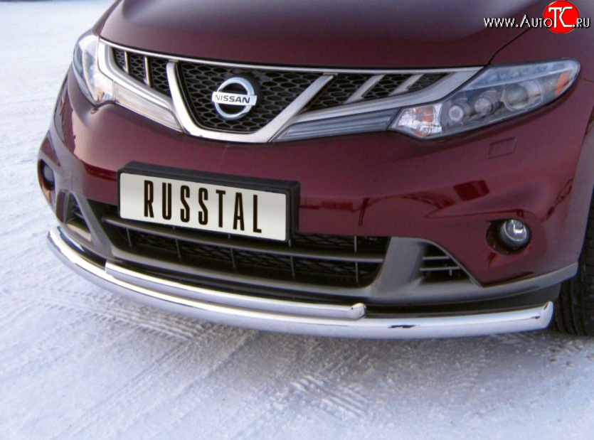 18 849 р. Защита переднего бампера (2 трубыØ63 и 42 мм, нержавейка) SLITKOFF Nissan Murano 2 Z51 рестайлинг (2010-2016)  с доставкой в г. Белгород