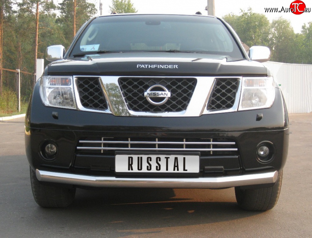 15 249 р. Одинарная защита переднего бампера SLITKOFF диаметром 76 мм  Nissan Pathfinder  R51 (2004-2007) дорестайлинг  с доставкой в г. Белгород