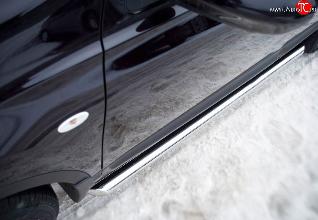 12 299 р. Защита порогов Russtal из трубы d63 мм с пластиковыми вставками для ног Nissan Qashqai 1 J10 рестайлинг (2010-2013) (Защита порогов с со скосами на торцах (вариант 1))  с доставкой в г. Белгород