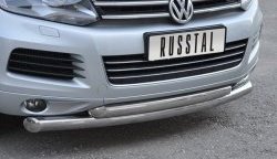 22 549 р. Защита переднего бампера (2 трубыØ76 и 63 мм, нержавейка) SLITKOFF Volkswagen Touareg 2 NF дорестайлинг (2010-2014)  с доставкой в г. Белгород. Увеличить фотографию 3