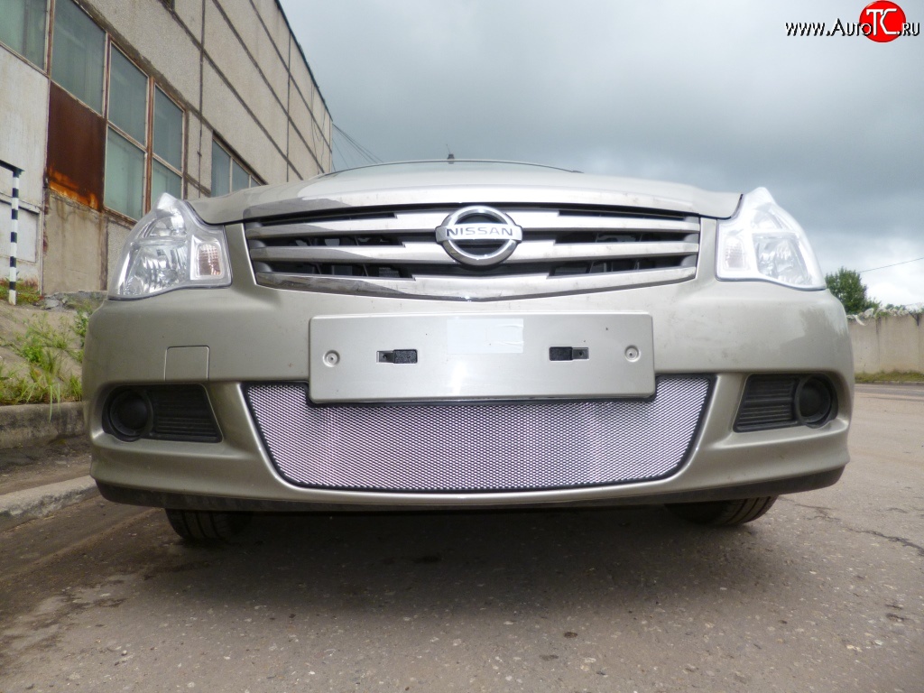2 199 р. Сетка на бампер Russtal (хром) Nissan Almera G15 седан (2012-2019)  с доставкой в г. Белгород